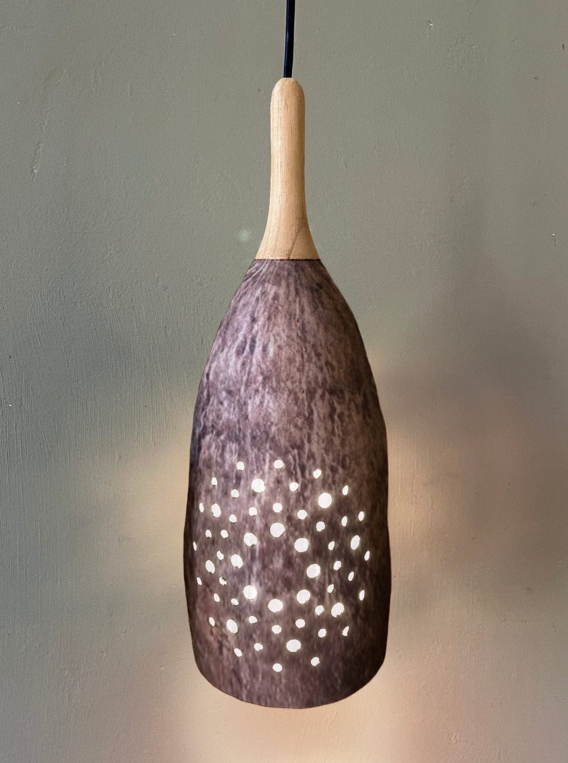 Baobab Pendant Lamp Long Neck - Eco-Friendly Fruit Shell with Soft Ambient Light, Unique African Design, Ideal for Dining & Living Spaces - Adjustable Recycled Wood Neck - LED/Energy Saver Bulbs (5W Max)