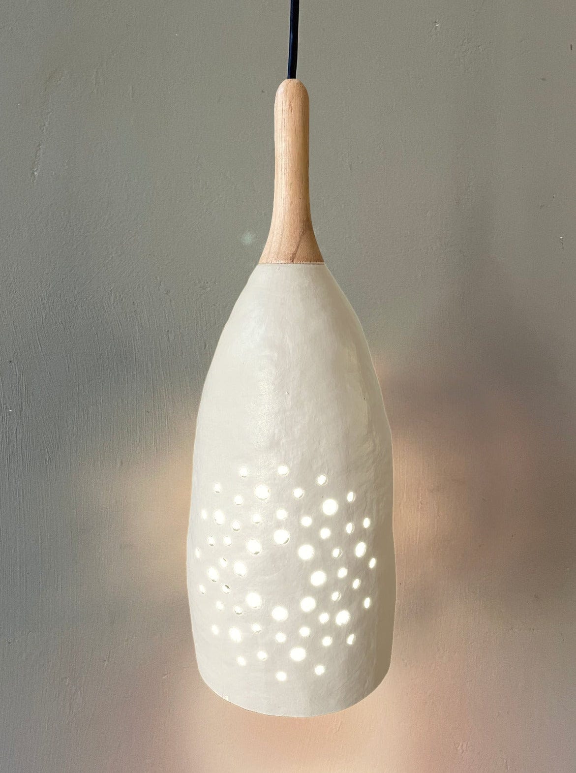 Baobab Pendant Lamp Long Neck - Eco-Friendly Fruit Shell with Soft Ambient Light, Unique African Design, Ideal for Dining & Living Spaces - Adjustable Recycled Wood Neck - LED/Energy Saver Bulbs (5W Max)