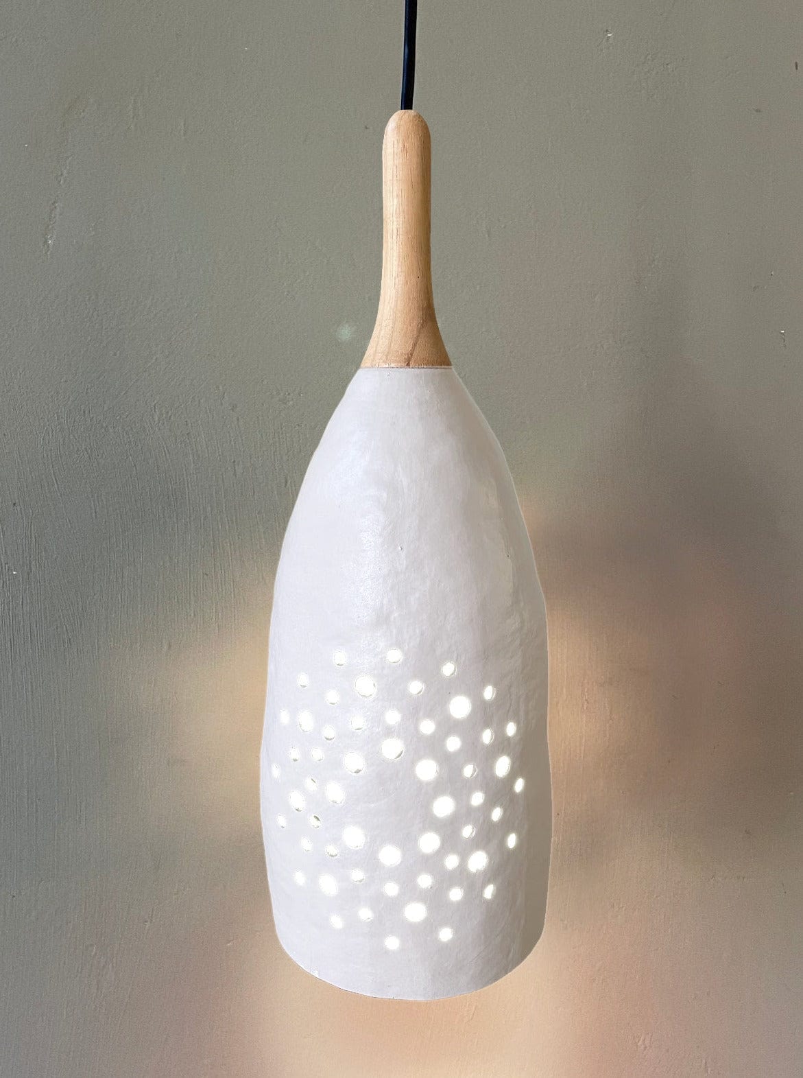 Baobab Pendant Lamp Long Neck - Eco-Friendly Fruit Shell with Soft Ambient Light, Unique African Design, Ideal for Dining & Living Spaces - Adjustable Recycled Wood Neck - LED/Energy Saver Bulbs (5W Max)